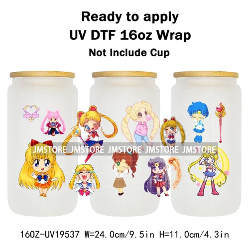 Sailor Girls Inspired Anime Fan Cartoon Characters UV DTF Transfer Sticker Cup Tumbler Wrap For 16OZ Libbey Glass Wraps Bottle