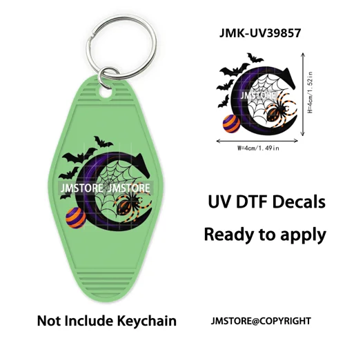 Halloween Pumpkin Alphabet Letters UV DTF Motel Keychain Decal Ready To Ship Durable Transfer Stickers Prints For Hotel Keychain