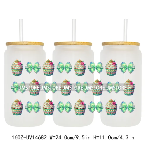 Coquette Bow Cake Princess UV DTF Wraps Transfer Sticker Selfadhesive Waterproof High Quality For 16OZ Libbey Glass Can Tumbler