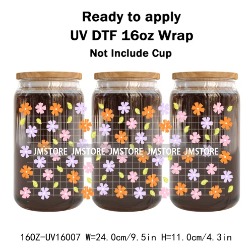 Floral Coquette Bow Strawberry Lemon Bookish UV DTF Wraps Transfer Sticker Waterproof Logo For 16OZ Libbey Glass Can Tumbler