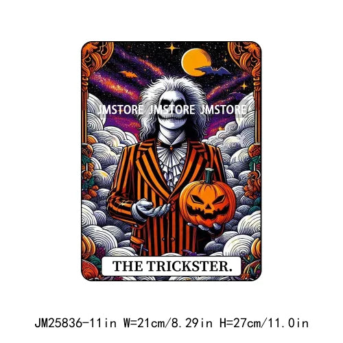 New Halloween Trickster Killer Scary Characters Tarot Cards Thermal Logos DTF Iron On Heat Press Transfers Stickers For Clothes