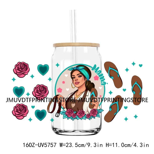 Chingona Chicana Mom 16OZ UV DTF Cup Wrap Transfer Stickers Chibi Mama Custom Label Durable Waterproof Logo For Libbey Glass Can