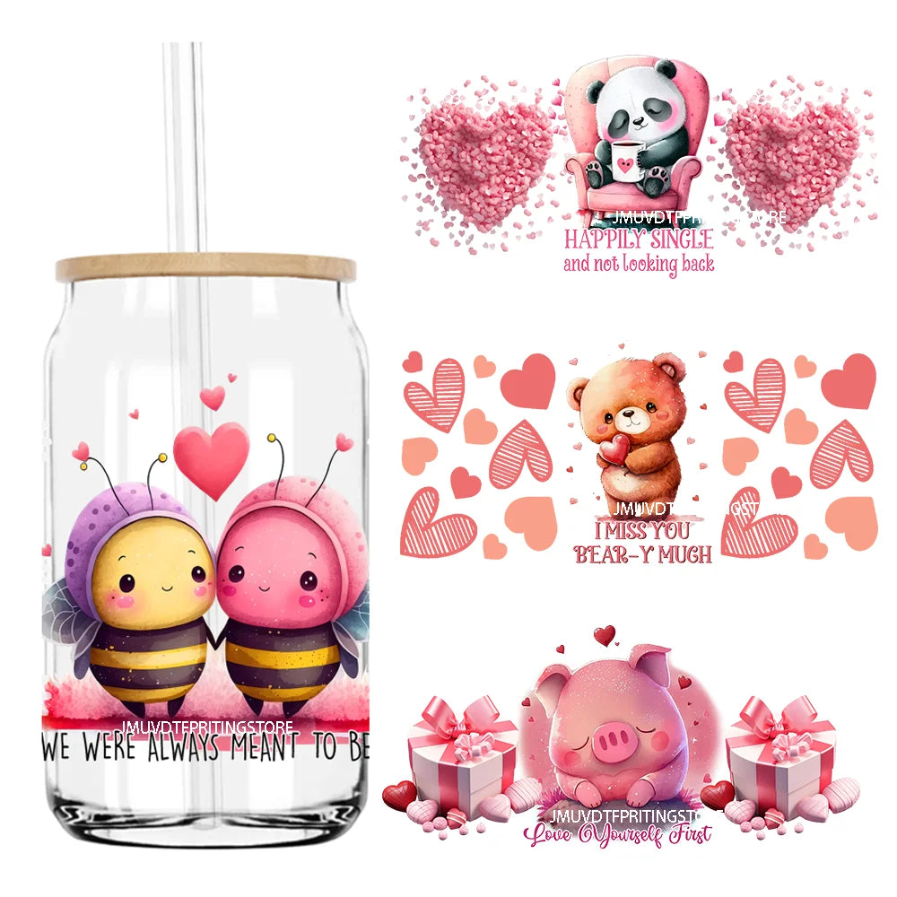 Sweet Valentines Love Season Animals 16OZ UV DTF Cup Wrap Transfer