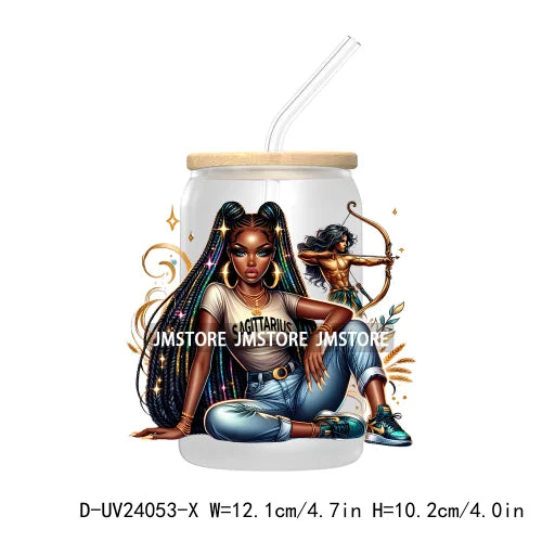 Black Girl Zodiac UV DTF Transfers Stickers Decals For Libbey Cold Cups Mugs Tumbler Waterproof Hip Hop African American Woman