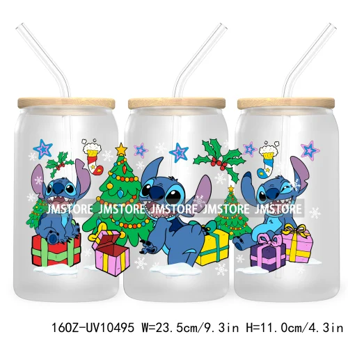 Merry Christmas Mouse UV DTF Sticker For 16OZ Libbey Glass Cup Can Wrap Transfer Stickers Custom Labels Xmas Cartoon Characters