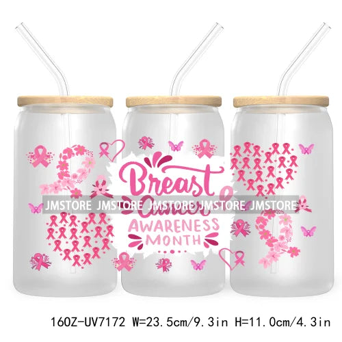 Peace Love Cure Breast Cancer Awareness Pink 16OZ UV DTF Cup Wrap Transfer Stickers For Libbey Glass Can Cups Tumbler October