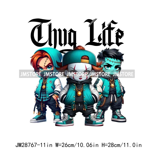 Thug Life Halloween Cartoon Character Scary Vibes Gangster Killer Decals Iron On DTF Transfer Sticker Ready To Press For Hoodies