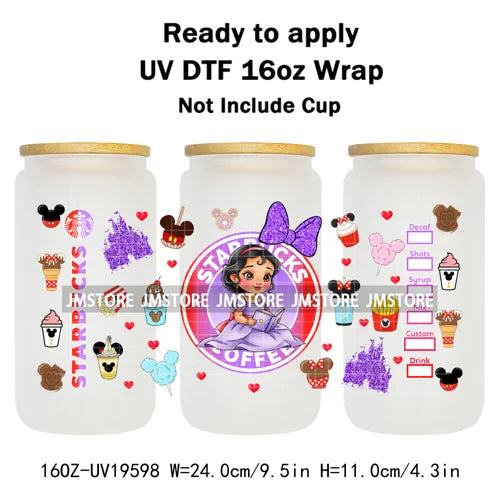Coquette Bow Baby Toddler Princess UV DTF Cup Wraps Ready To Apply Transfer Stickers For 16OZ Libbey Glass Can Mug Faux Glitter