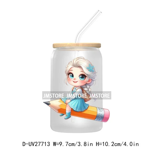 Cartoon Princess Back To School UV DTF Transfer Stickers Decals For Libbey Cold Cups Mugs Tumbler First Day Of School Students