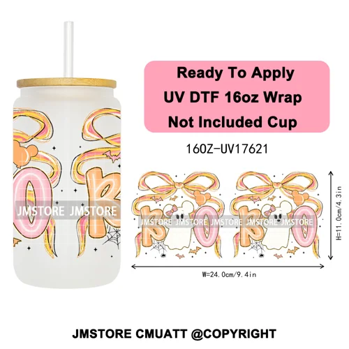 Girly Halloween Boo Thanksgiving Turkey UV DTF Cup Wrap Ready To Apply Transfer Stickers 16OZ Tumbler Wraps For Libbey Glass Can