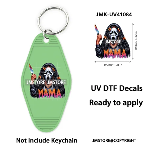Black Horror Mama Skull Skeleton Ghosts UV DTF Motel Keychain Wraps Ready To Apply Waterproof High Quality Hotel Keychain Decals
