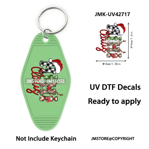 Preppy Bow Christmas Reindeer Mama Mini UV DTF Keychain Decals Ready To Apply Waterproof Durable Wraps For Hotel Motel Keychain