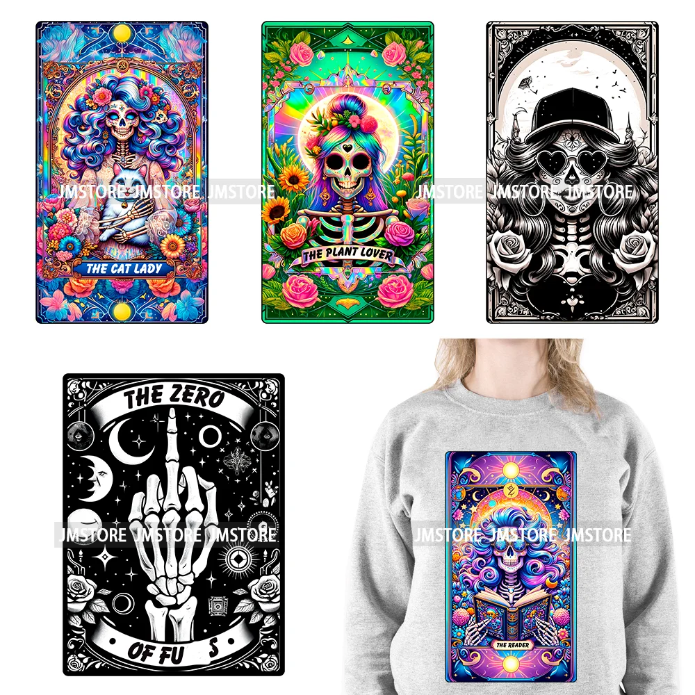 Skeleton La Maestra Chingona Smoke Women Lovers Tarot Card Printing DTF Iron On Transfer Stickers Ready To Press For Clothes Bag