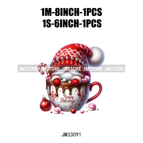 Funny Hot Cocoa Cup Festive Gnomes Wishes Candy Merry Christmas Iron On DTF Transfers Stickers Ready To Press For Sweatshirts