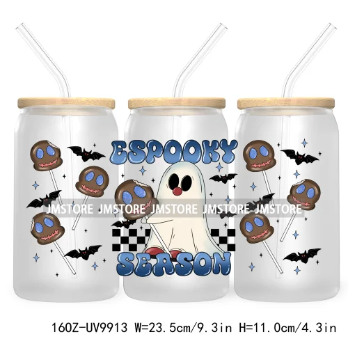 Tis the Season Spooky Ghost 16OZ UV DTF Cup Wrap Transfer Stickers Latina Halloween Custom Label Waterproof For Libbey Glass Can