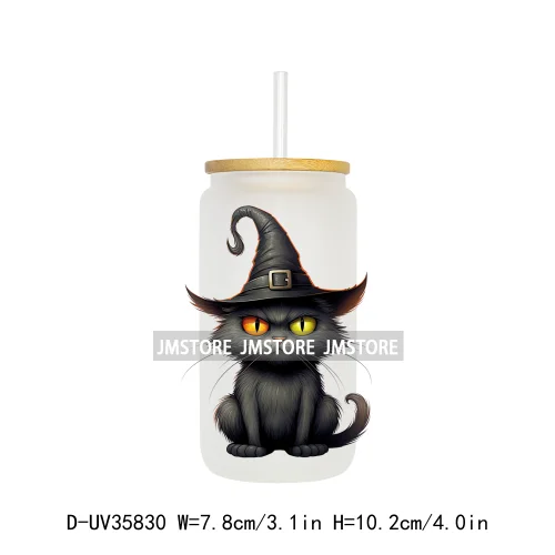 Cute Black Cats Halloween UV Sticker Decals For Libbey Cold Cups Mugs Tumbler Transfer Stickers Waterproof High Quality Prints