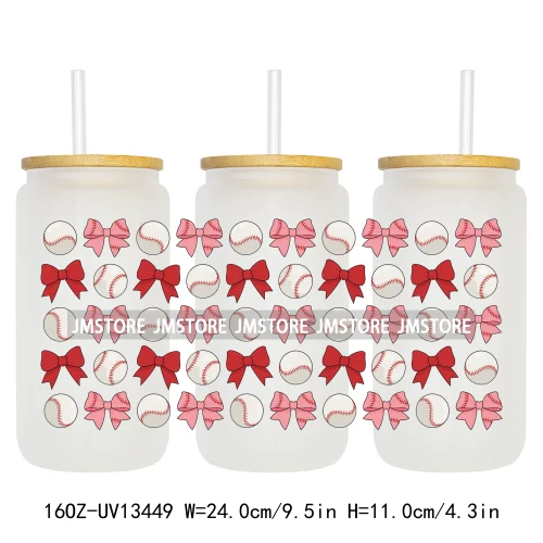 Coquette Baseball Mom Sports UV DTF Stickers Ready to Transfer Cup Wrap Custom Label DIY Craft For Libbey Can Glass Tumbler Mug