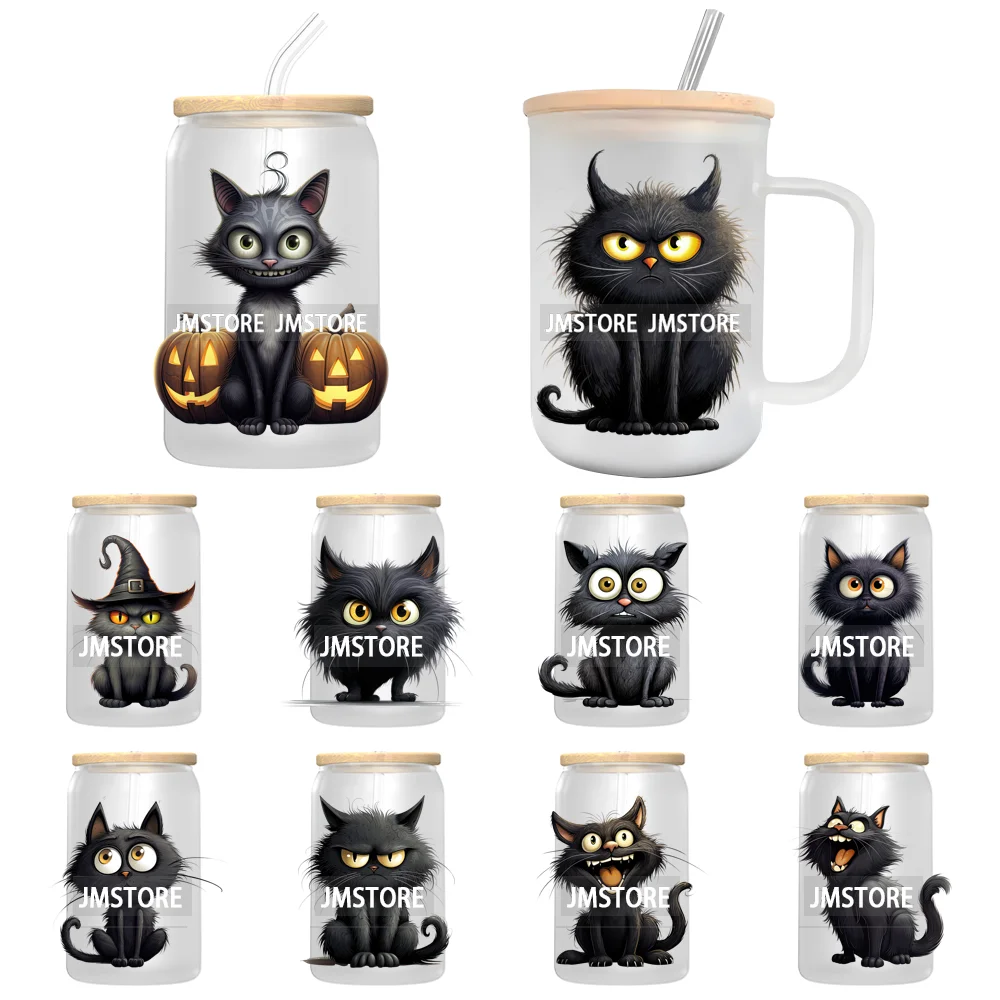 Cute Black Cats Halloween UV Sticker Decals For Libbey Cold Cups Mugs Tumbler Transfer Stickers Waterproof High Quality Prints