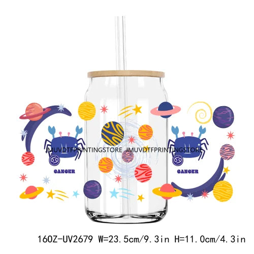 Fantasy Zodiac Signs With Planet UV DTF Sticker For 16OZ Libbey Glass Cup Can Wrap Transfer Sticker Custom Labels DIY Logo