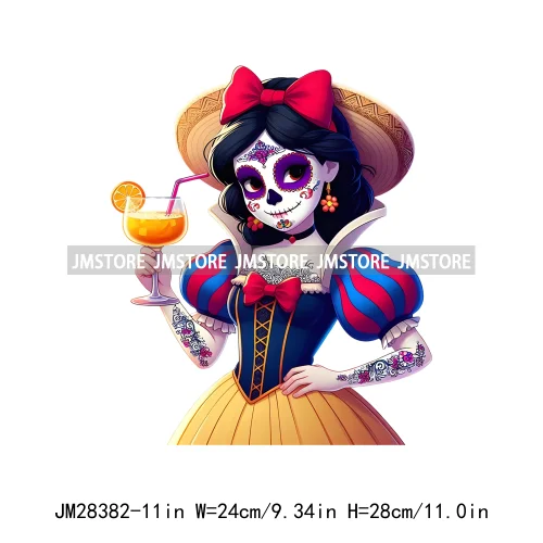 Cute Mexican Day Of The Dead Skeleton Catrina Princess Dolls Iron On DTF Heat Press Transfers Stickers Printing For Clothes