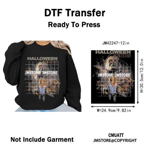 Funny Halftone Movie Series Killer Halloween Spooky Season Iron on DTF Washable Transfers Stickers Ready to Press for T-shirts