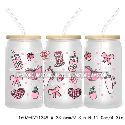Trendy Coffee And Books Reading Floral Flowers 16OZ UV Cup Wrap DTF Transfer Stickers For Libbey Glass Can Cups Tumbler Labels