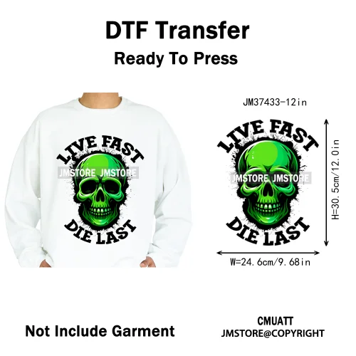 12in Dino Trucks Drip Or Die Skull Beats Graffiti Streetwear Man Design Iron on DTF Transfer Stickers Ready to Press for Clothes