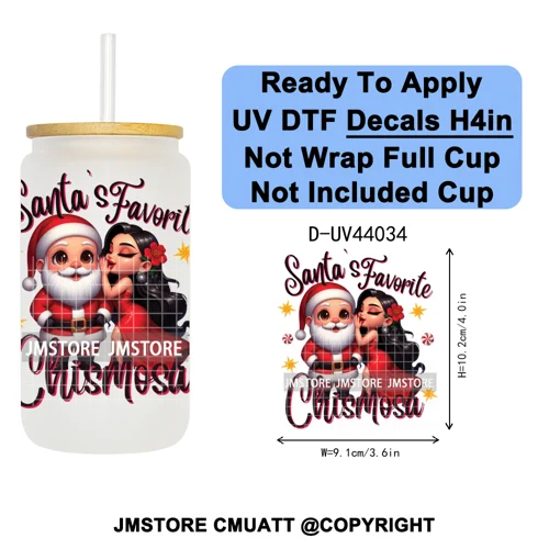 Floral Mexican Christmas Mama UV DTF Transfer Stickers Decals Ready To Apply Good Quality Prints For Libbey Cold Cup Mug Tumbler
