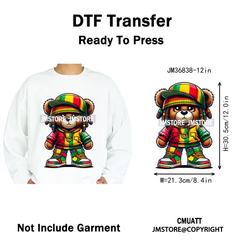 12in Hip Hop Vibes Urban Style Rich Bear With Gold Chains King Animal Iron on DTF Transfers Stickers Ready to Press for Textile