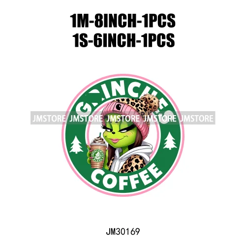 Green Bougie Lady Coffee Leopard Christmas Holiday Season Iron On DTF Transfers Stickers Ready To Press For T-shirts Bags