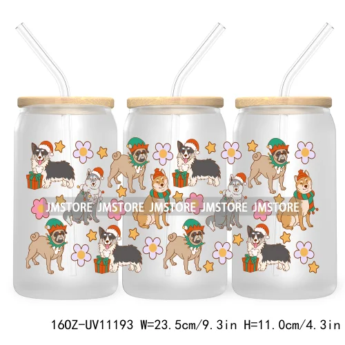 Cute Pet Christmas Dogs Cats With Santa Claus Hat UV DTF Cup Wrap For Libbey Glass Can Transfer Stickers Waterproof Custom Label