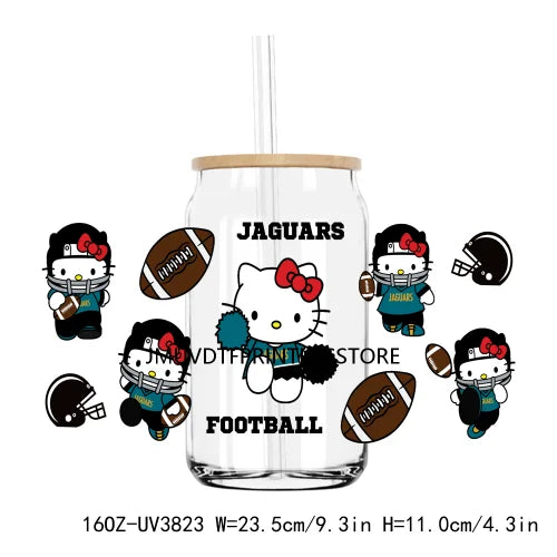 Sport Football Cartoon Cat UV DTF Sticker For 16OZ Libbey Glass Cup Can Wrap Transfer Sticker Custom Labels DIY Logo