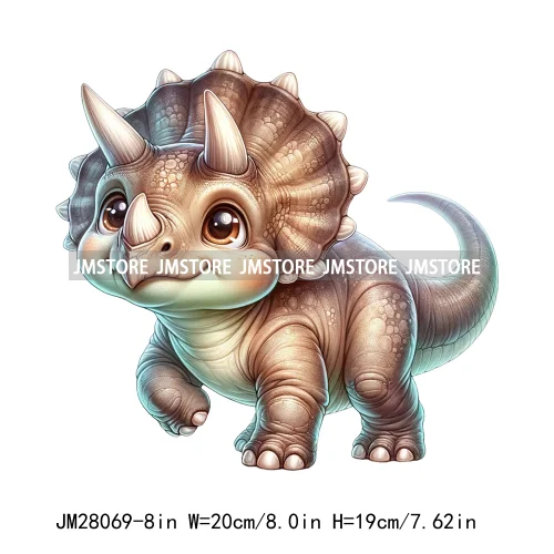 Colorful Dinosaur Baby Animal Thermal Printing Iron On DTF Transfer Stickers Ready To Press For Clothes