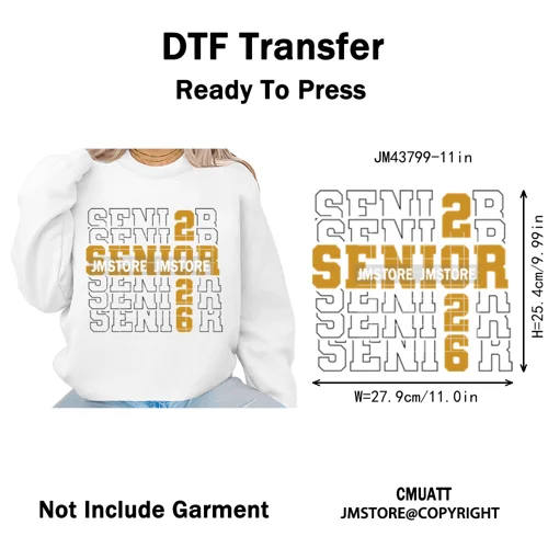 2026 Varsity Graduate Season College Senior Year Bow Iron on Washable DTF Heat Transfers Stickers Ready to Press for Sweatshirts