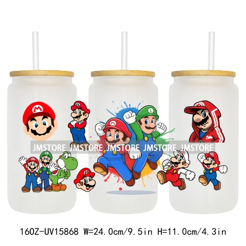 Retro Game Super Hero Princess UV DTF Cup Wraps Ready To Apply Waterproof Transfer Stickers For 16OZ Libbey Glass Can Tumbler