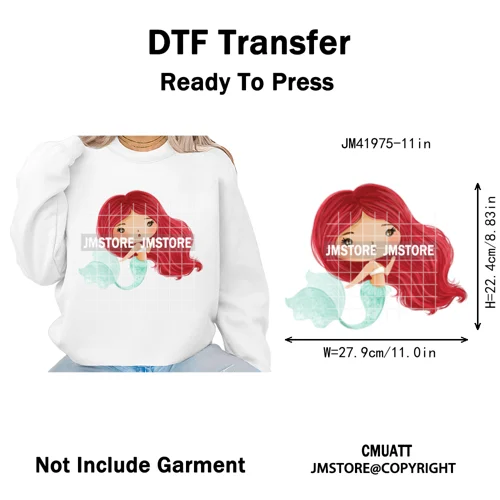 Cute Winter Christmas Girls Baby Mermaid Kids Cartoon Character Iron on DTF Washable Transfers Stickers Ready to Press for Texti