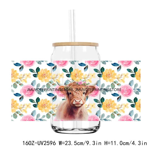 Cute Highland Cow With Pumpkins UV DTF Sticker For 16OZ Libbey Glass Cup Can Wrap Transfer Sticker Custom Labels DIY Logo