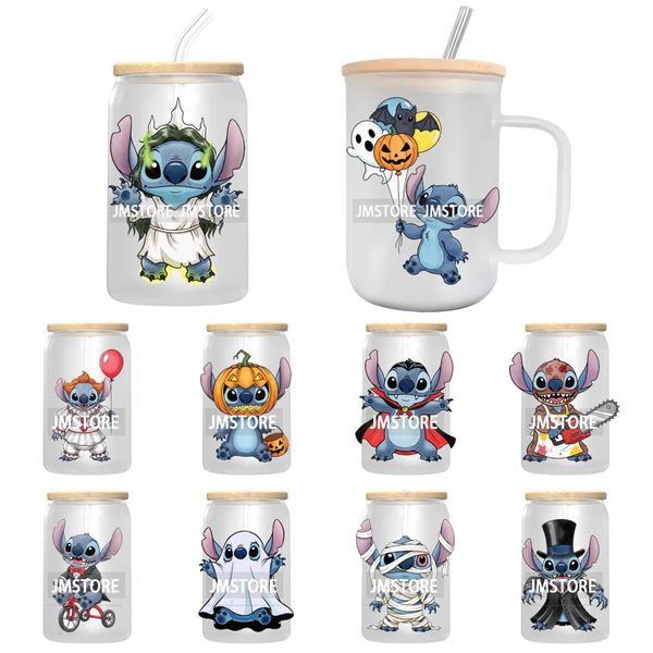 Halloween Cartoon Characters UV DTF Transfer Stickers Decals Ready To Apply Waterproof For 16OZ Libbey Glass Can Cups Tumbler