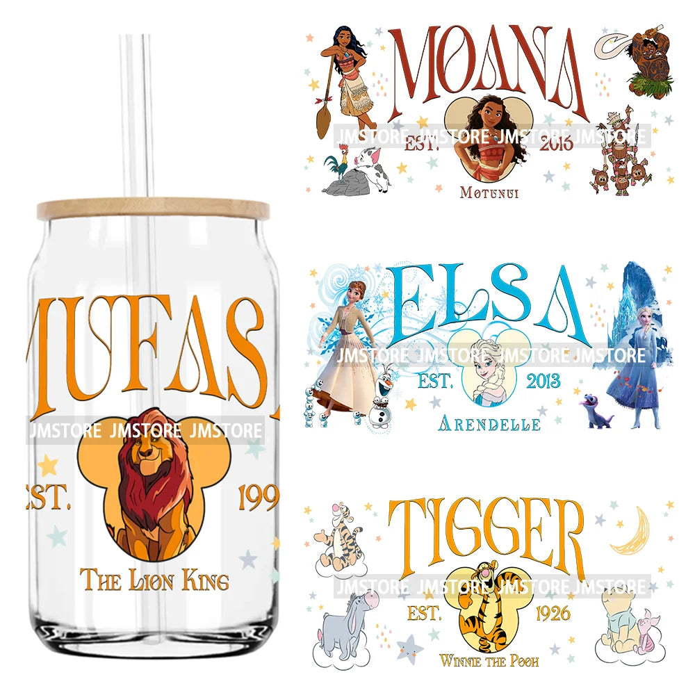 Cartoon Lion Tiger Princess 16OZ UV DTF Cup Wrap Transfers Stickers Custom Labels Durable Waterproof Logo For Libbey Glass Can