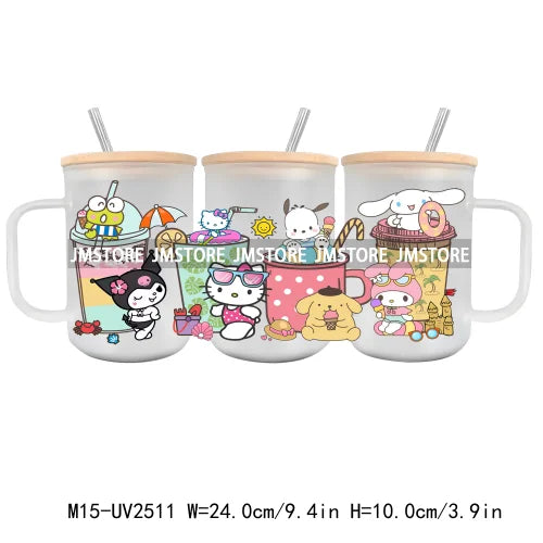 Cartoon Cars Halloween Pumpkin UV DTF Glass Can Wrap For 15OZ Mug Glass Cup Transfer Stickers DIY Custom Logo Label Best Friends