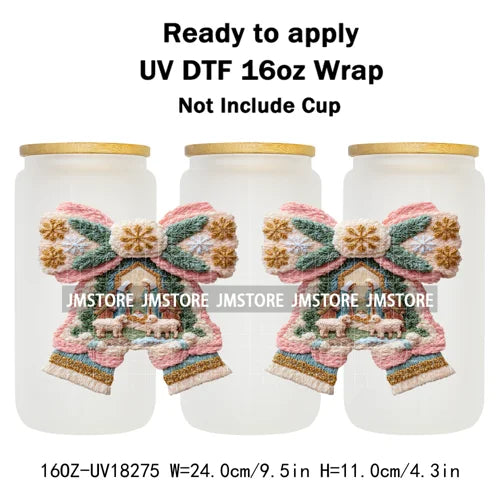 Faux Yarn Crochet Jesus Christmas Religious UV DTF Stickers Ready To Apply Cup Wrap Custom Labels DIY Craft For Libbey Glass Can