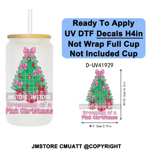 Christmas Santa Claus Patchwork UV DTF Decals Ready To Apply Waterproof Transfer Stickers DIY Crafts For 16OZ Libbey Glass Can