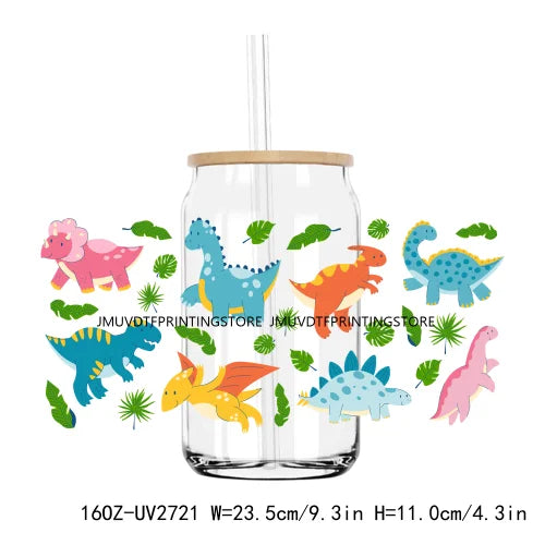 Rainbow Unicorn With Flowers 16OZ UV DTF Cup Wrap Transfers Stickers Custom Labels DIY Waterproof Logo For Libbey Glass Can