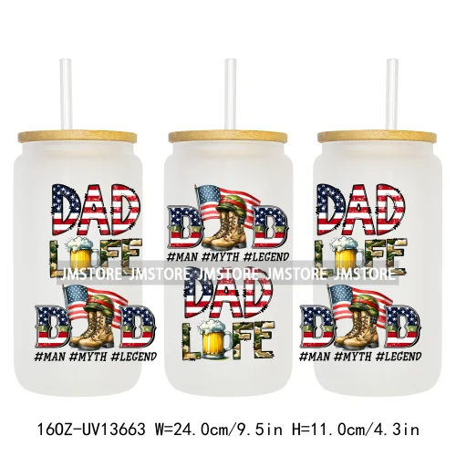 4th Of July American Dad Father's Day 16OZ UV DTF Cup Wraps Ready To Apply Waterproof Transfer Stickers For Libbey Glass Can Mug