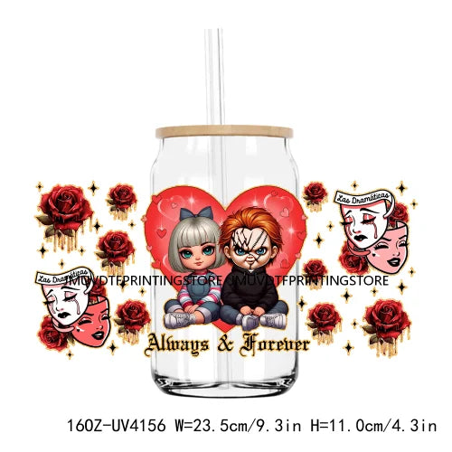 Cartoon Horror Movie Couple Valentine UV DTF Sticker For 16OZ Libbey Glass Cup Can Wrap Transfer Sticker Custom Labels DIY Logo