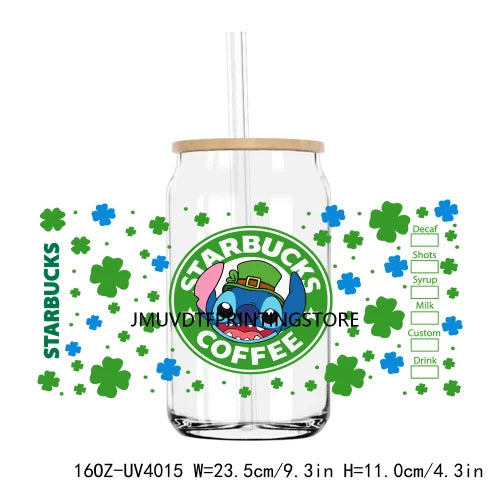 Cartoon St. Patrick's Day 16OZ UV DTF Cup Wrap Transfer Stickers Mouse Cat Custom Label DIY Waterproof Logo For Libbey Glass Can