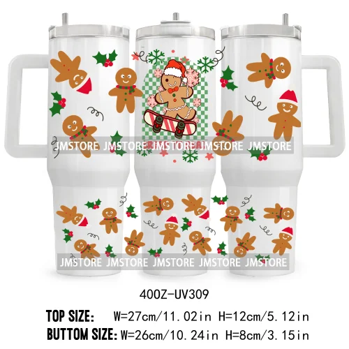 Hot Cocoa And Christmas Movies UV DTF Tumbler Wrap Transfer Stickers Custom Labels 40OZ Wraps Waterproof Christmas Gingerbread