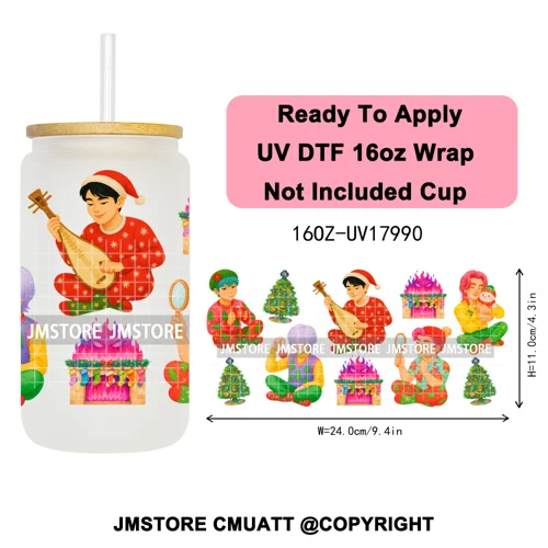 Christmas Edition Kpop Demon Festive Anime Girls UV DTF Stickers Ready To Apply Cup Wrap High Quality For 16OZ Libbey Can Glass