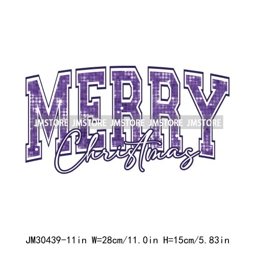 Faux Glitter Merry Christmas Season Merry And Bright Santa Baby Decals Iron On DTF Transfers Stickers Ready To Press For T-shirt