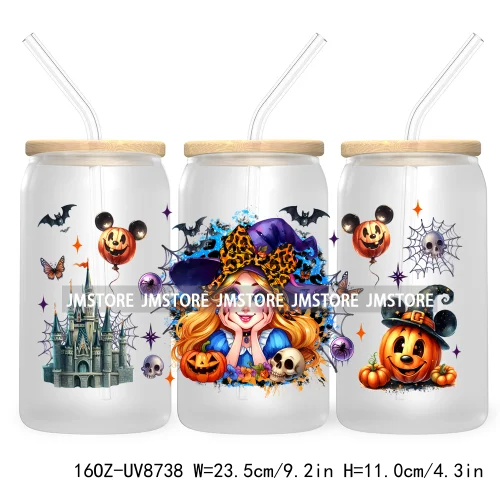 Halloween Leopard Cartoon Princess 16OZ UV DTF Cup Wrap Transfer Sticker Custom Labels Waterproof Logo For Libbey Glass Can Fall